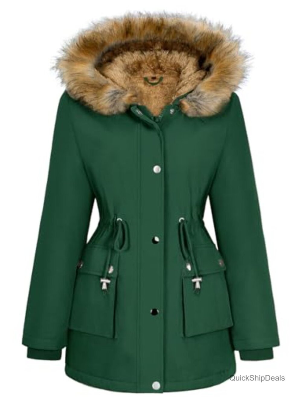 Women's Fleece Lined Parka Jacket Faux Fur Hood Winter Coat